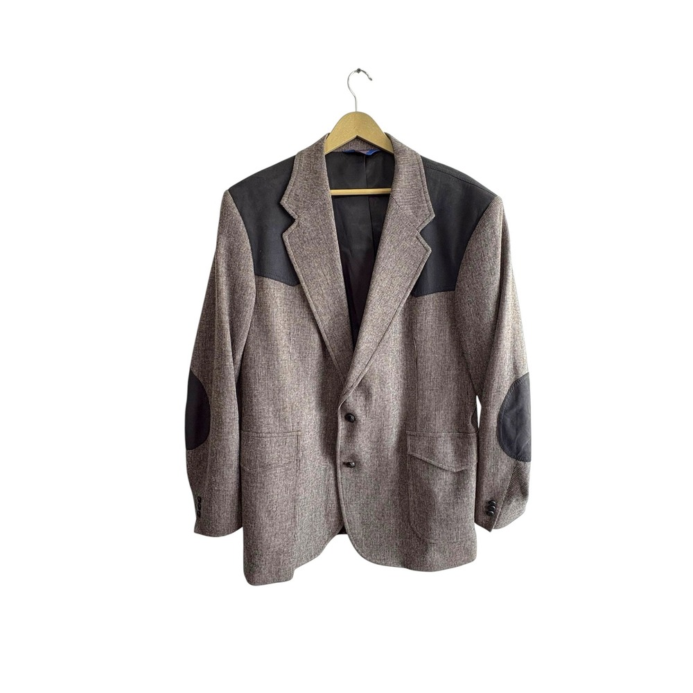 Pendleton Men's 46 Long Wool Suede Elbow Patch Blazer Suit Jacket Gray Black